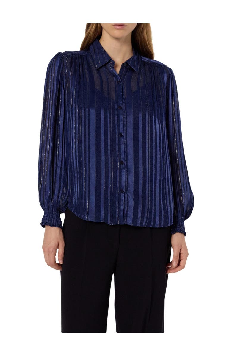 GERARD DAREL Annick Sheer Lurex Stripe Blouse, Alternate, color, Ink