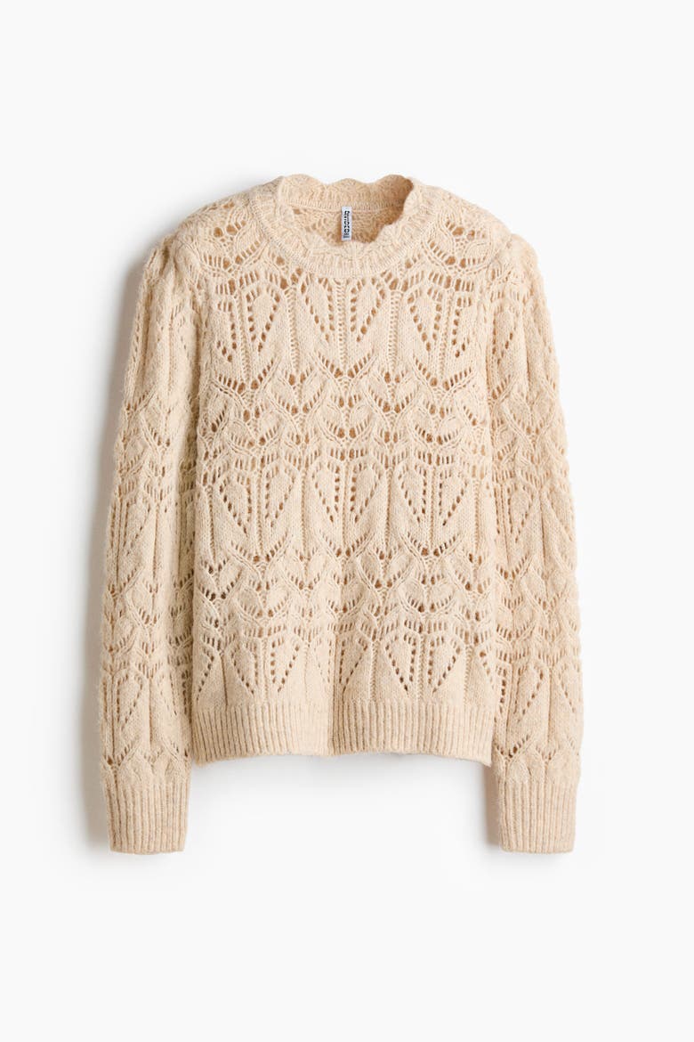 Pointelle-knit Jumper, Alternate, color, Light beige
