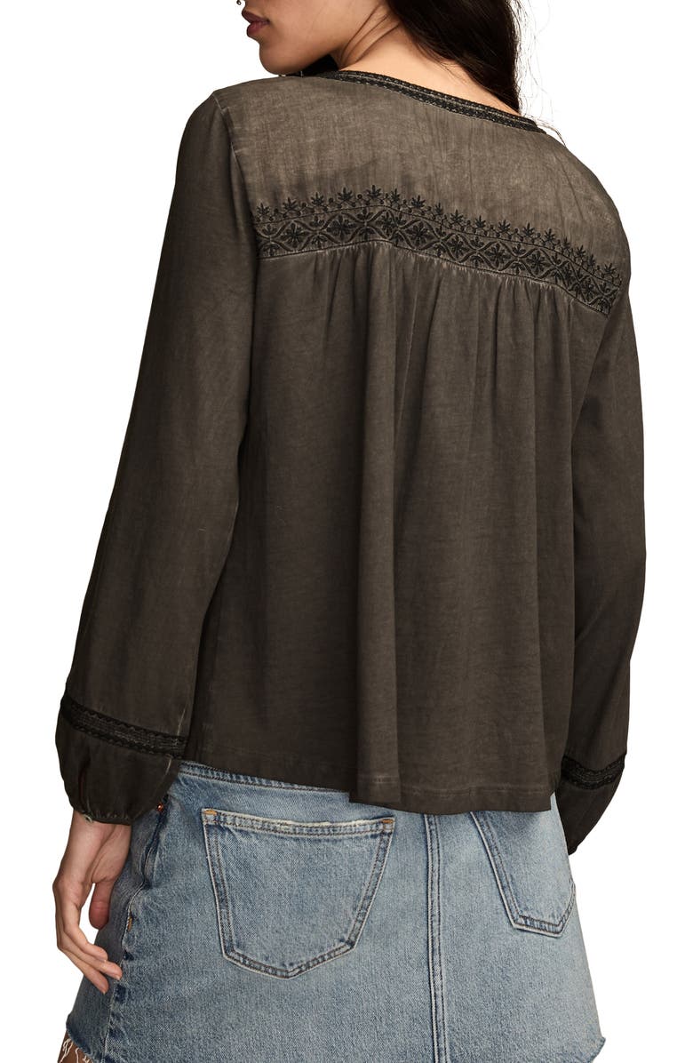 Lucky Brand Embroidered Cotton Peasant Top, Alternate, color, Raven