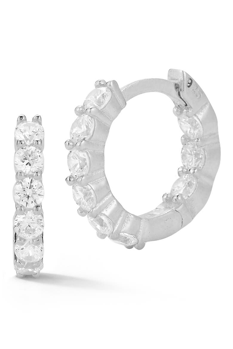 Cubic Zirconia Huggie Hoop Earrings, Main, color, SILVER