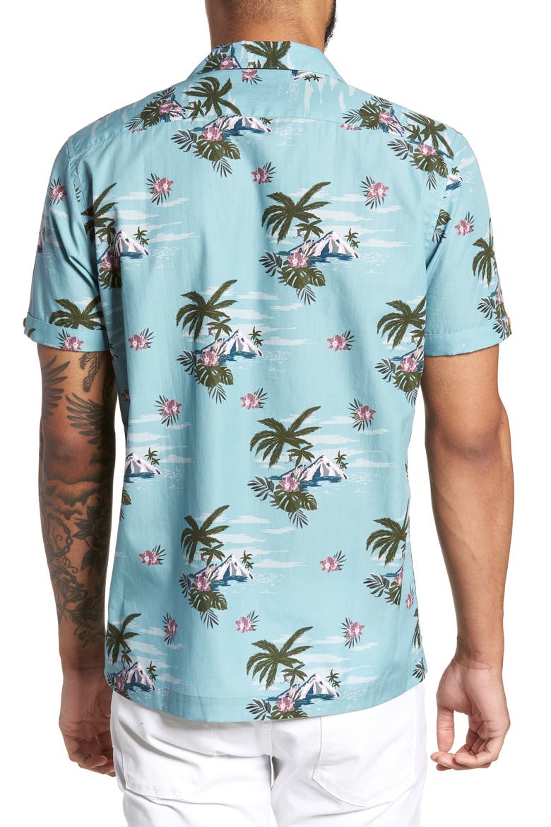 Slim Fit Tropical Pattern Sport Shirt, Alternate, color, LIGHT BLUE