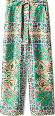 MANGO Paisley Wide Leg Satin Pants