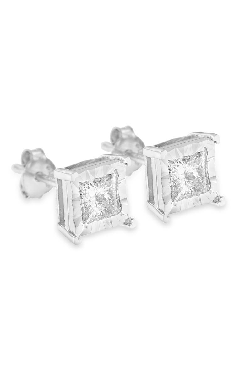 Silver 1 1/4 Cttw Princess-cut Diamond Solitaire Stud Earrings, Alternate, color, White