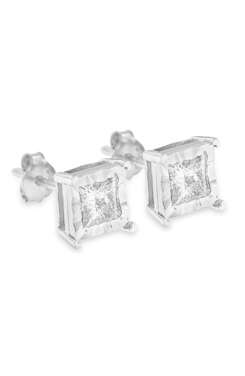 Haus of Brilliance Silver 1 1/4 Cttw Princess-cut Diamond Solitaire Stud Earrings, Alternate, color, White