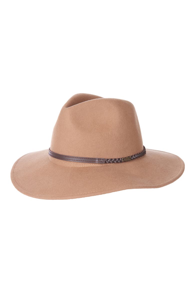 Leather Braid Wool Fedora, Main, color, CAMEL