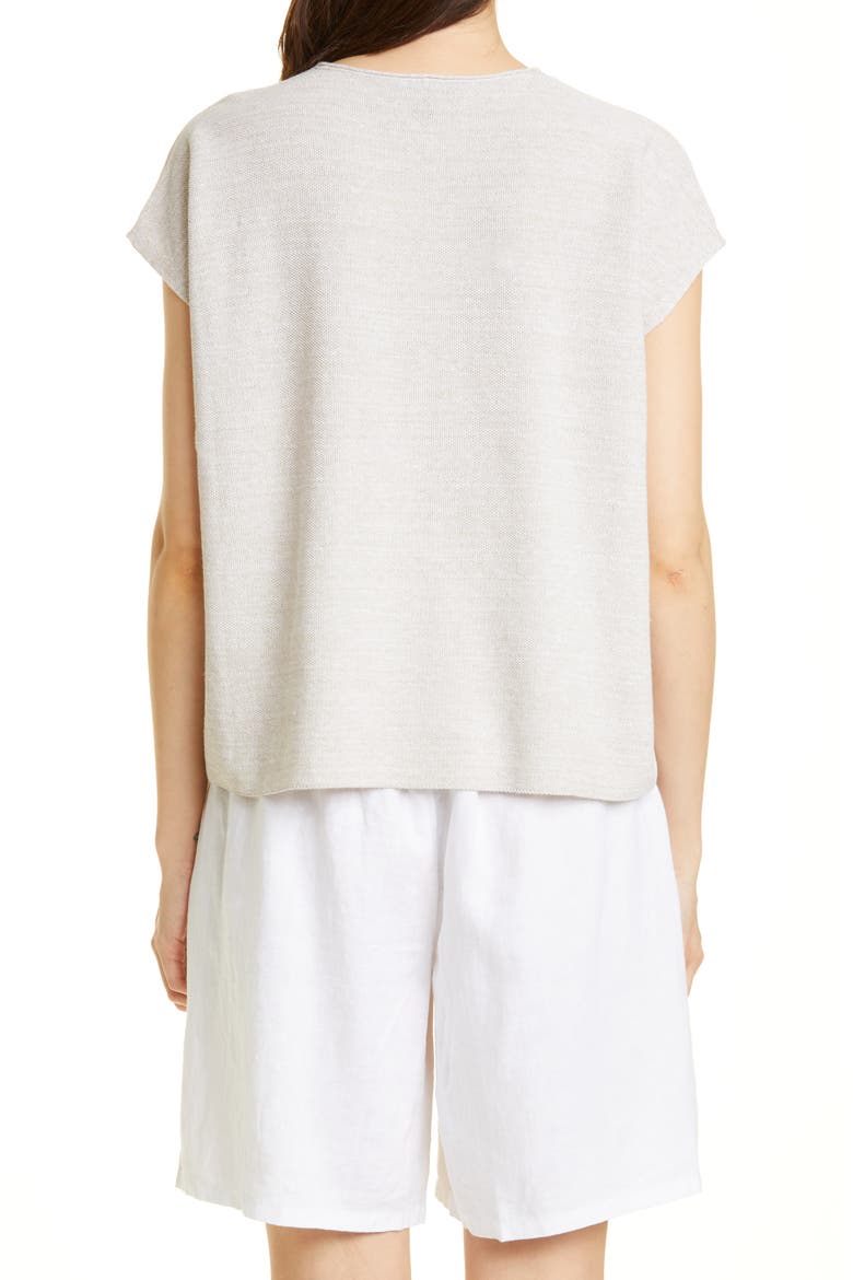 Boxy V-Neck Organic Cotton & Linen Knit Top, Alternate, color, NATURAL