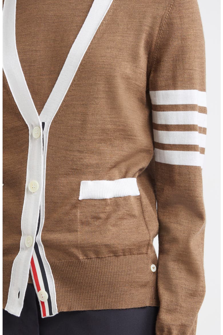 4-Bar Relaxed Fit V-Neck Virgin Wool Cardigan, Alternate, color, WALNUT