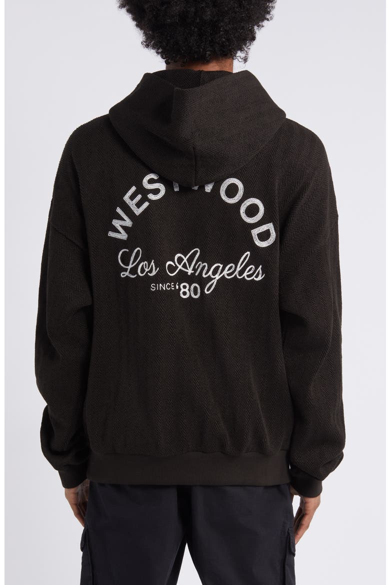 West Herringbone Graphic Cotton Hoodie, Alternate, color, BLACK