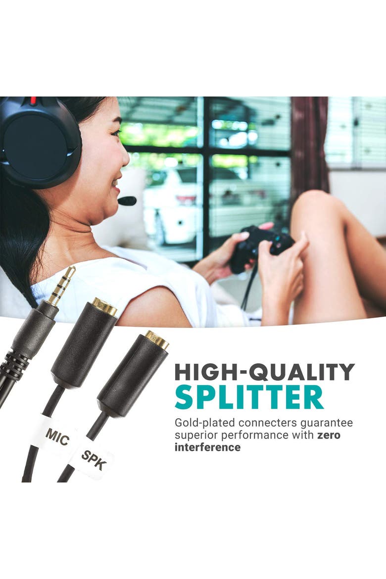 TCB1 3.5mm TRS (Female) Microphone to TRRS (Male) Smartphone Adapter, Alternate, color, Black