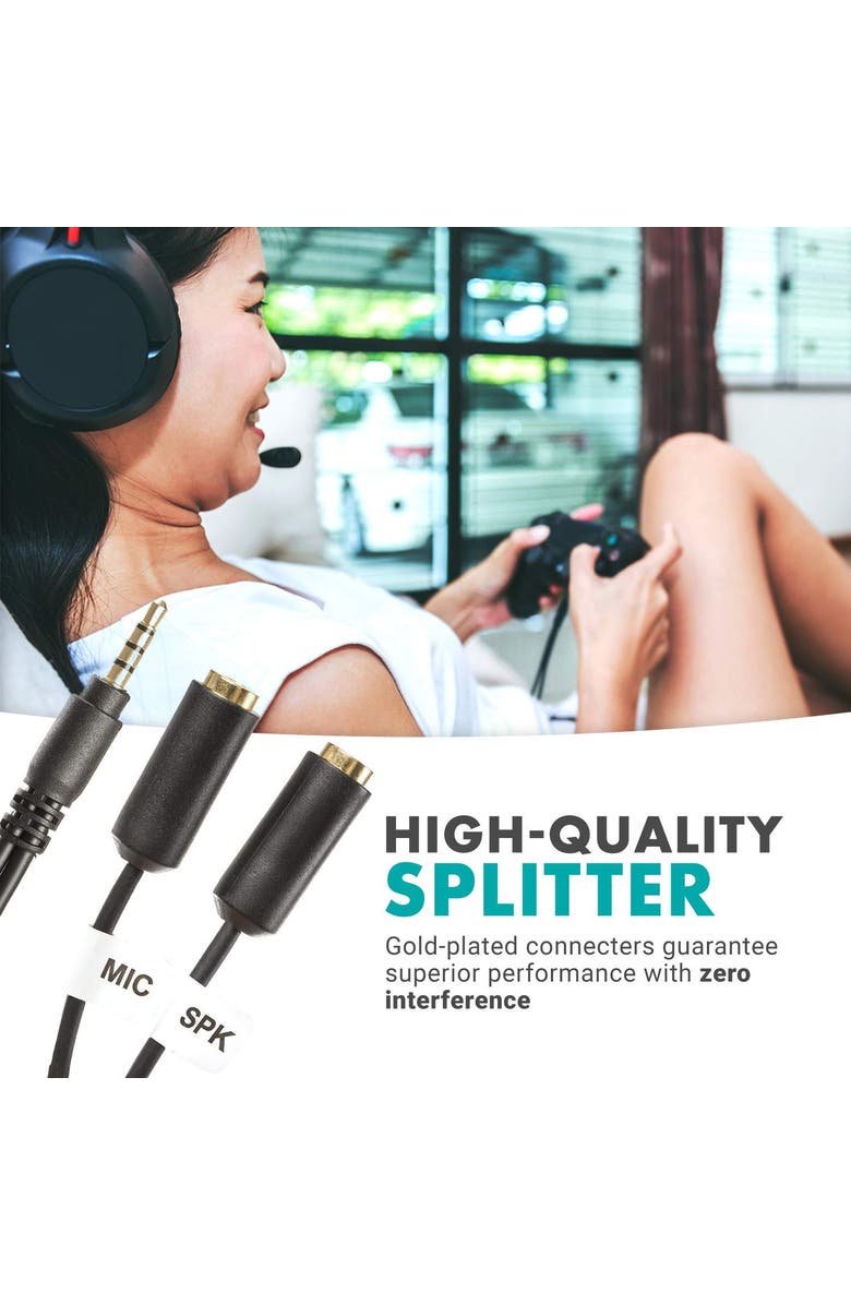 MOVO TCB1 3.5mm TRS (Female) Microphone to TRRS (Male) Smartphone Adapter, Alternate, color, Black