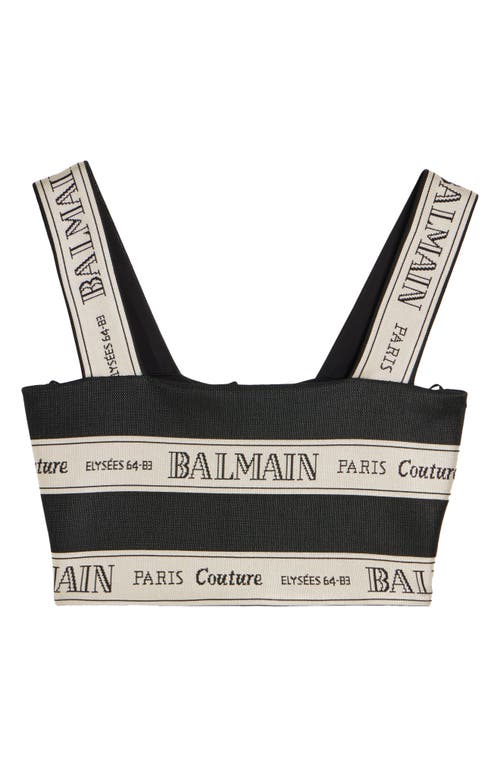 Shop Balmain Logo Stripe Jacquard Crop Top In Edy Black/beige
