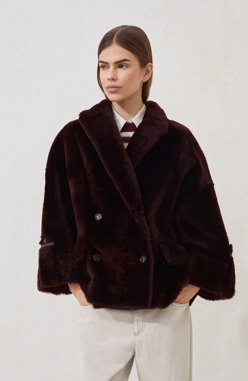 Brunello Cucinelli Burgundy Nappa Leather And Fur Reversible Caban In Burgundy