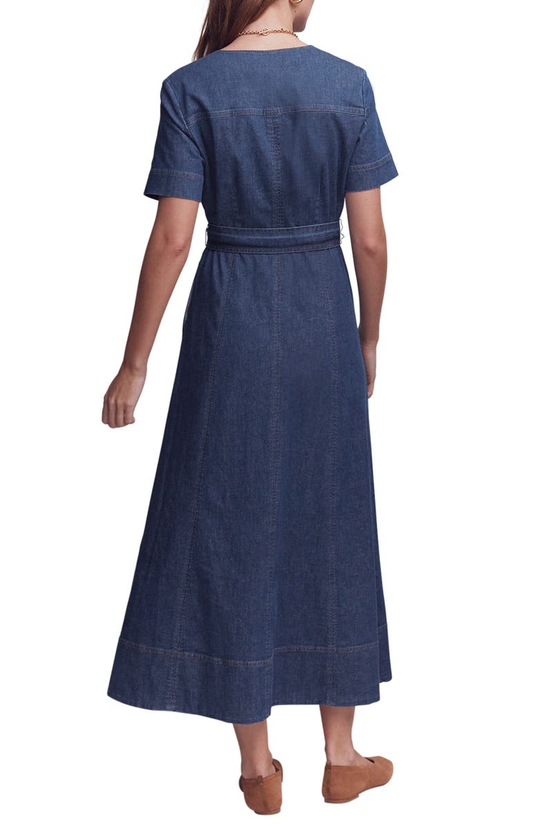 Boden Short Sleeve Denim Midi Dress, Alternate, color, Mid Vintage