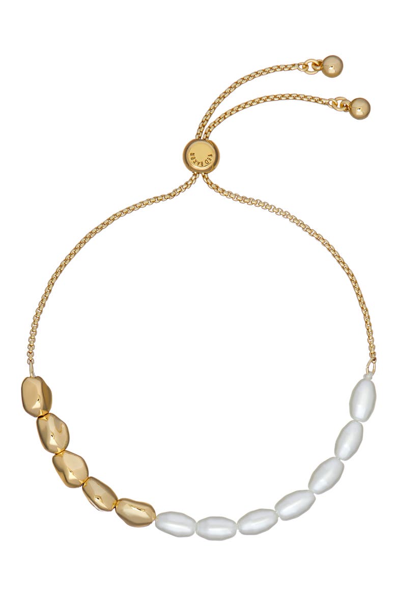 Inela Island Imitation Pearl Slider Bracelet, Main, color, GOLD TONE/ PEARL