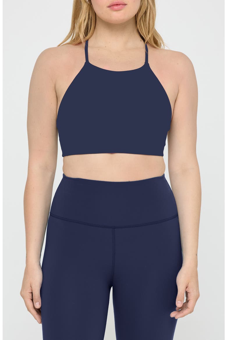 Suki Crop Halter Performance Crop Tank, Main, color, INDIGO