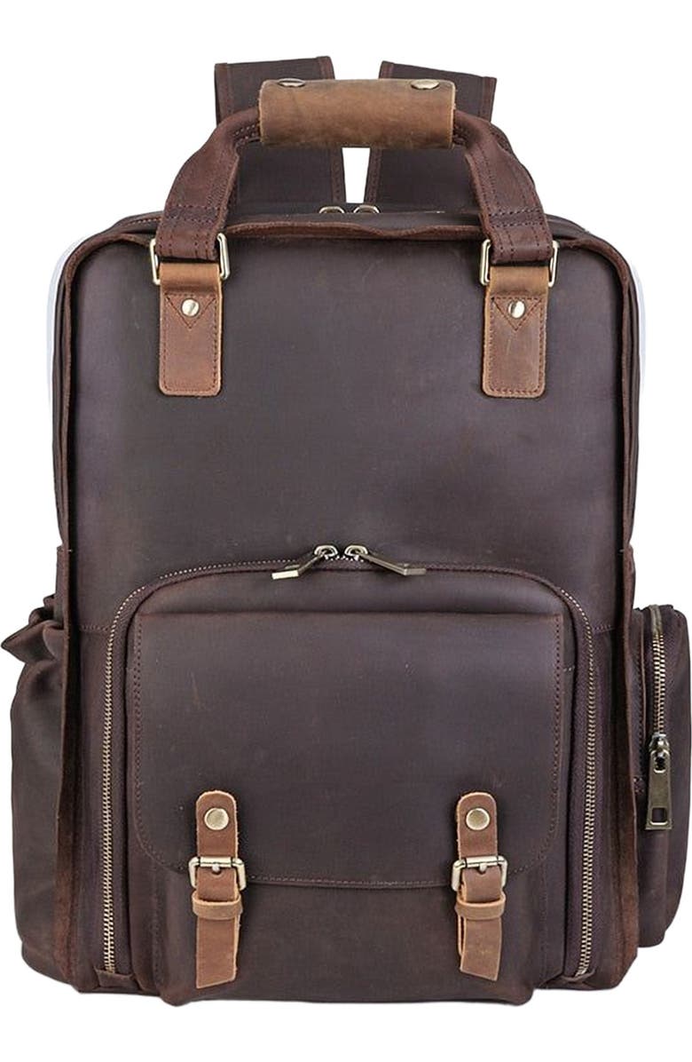 STEEL HORSE LEATHER The Gaetano | Large Leather Backpack Camera Bag with Tripod Holder, Main, color, Dark Brown