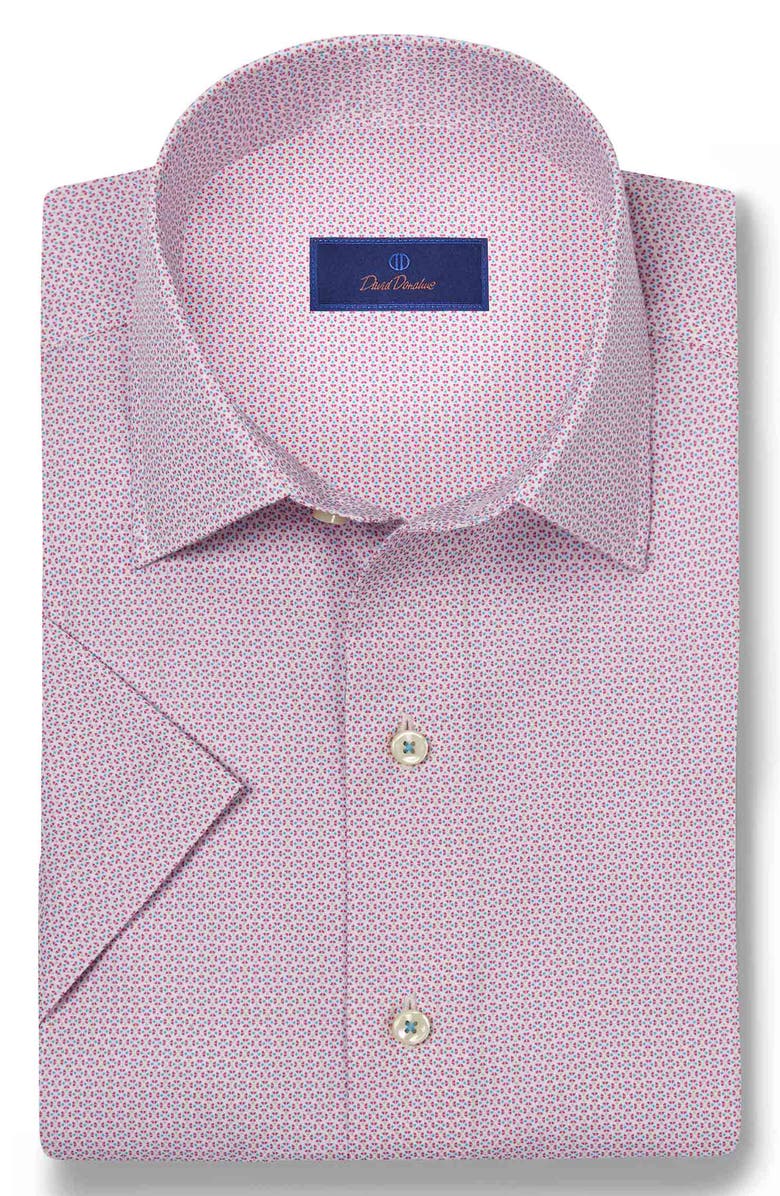 David Donahue Micro Print Short Sleeve Shirt, Main, color, 