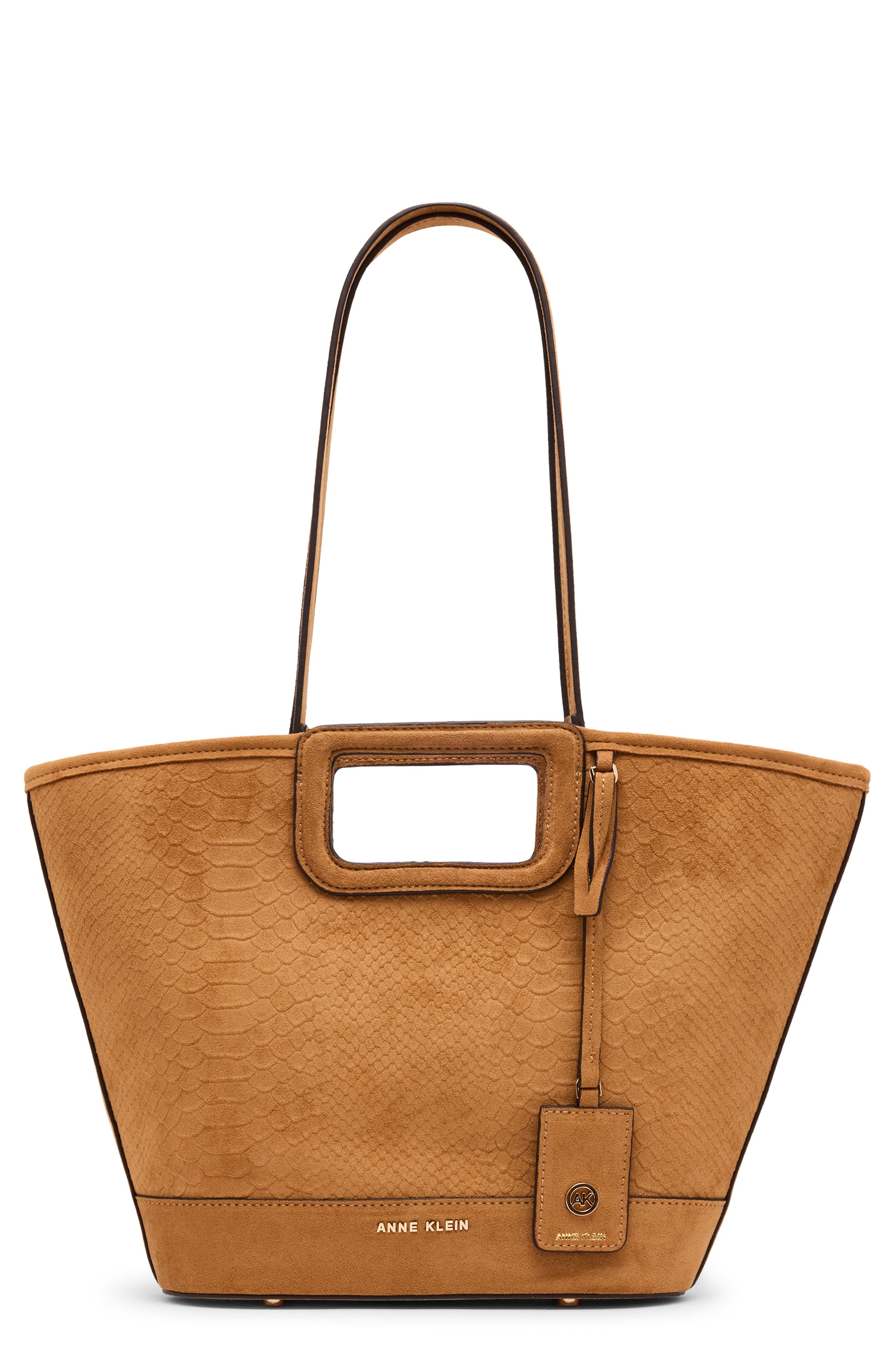 Cutout Handle Faux Suede Tote