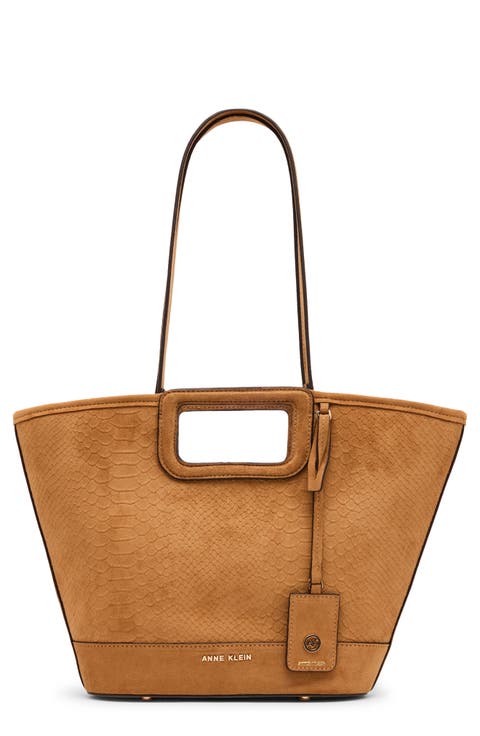 Cutout Handle Faux Suede Tote