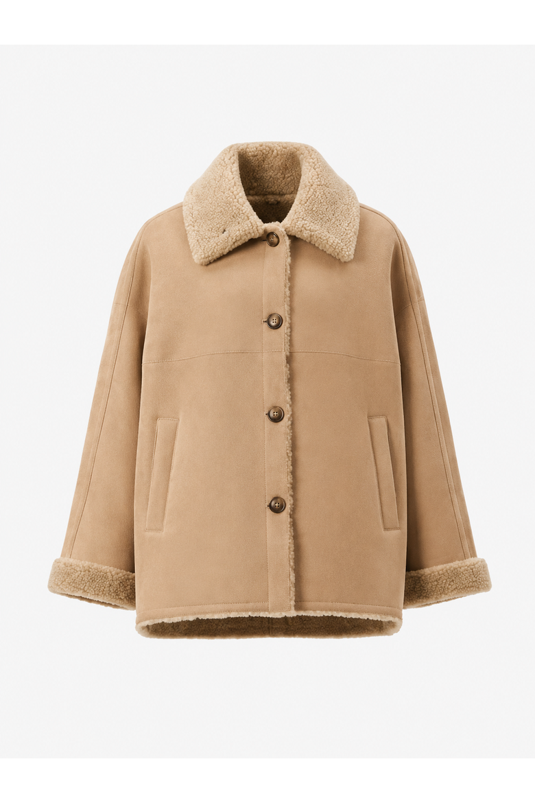 Maestro Oversized Merino Curly Shearling Jacket, Main, color, Beige