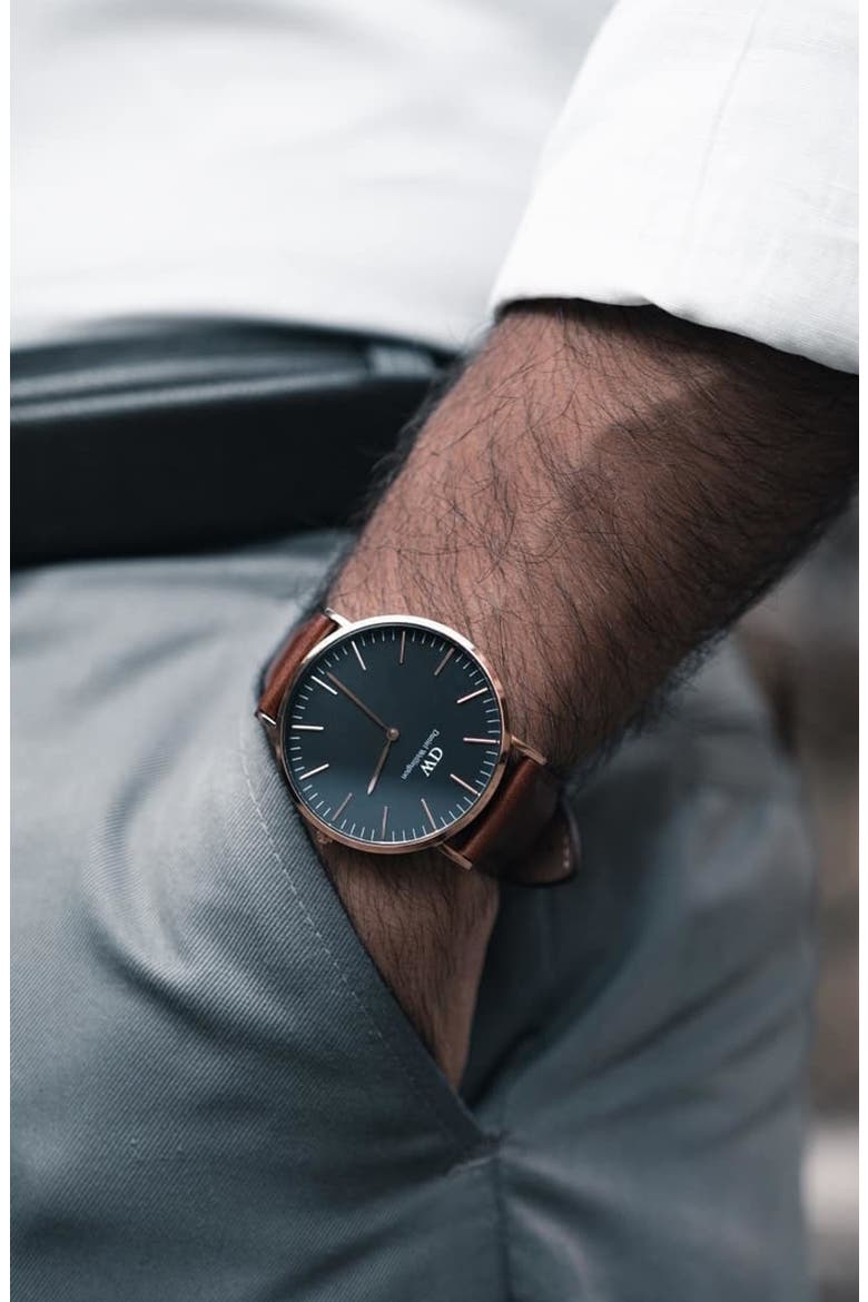 Classic St. Mawes Leather Strap Watch, 40mm, Alternate, color, ROSE GOLD/ BLACK