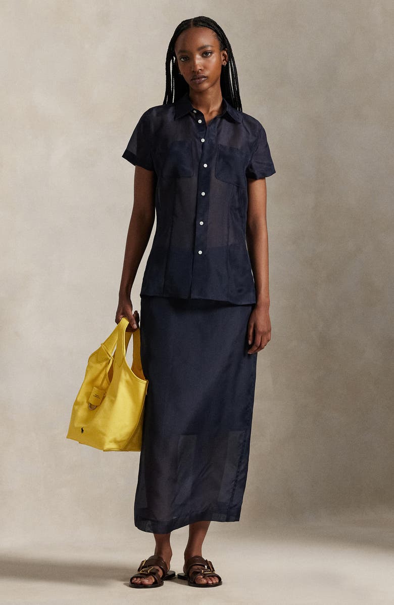 Polo Ralph Lauren Silk Organza Midi Skirt, Alternate, color, Atlantic