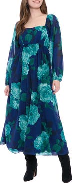 London Times Bishop Sleeve Smocked Back Maxi Dress