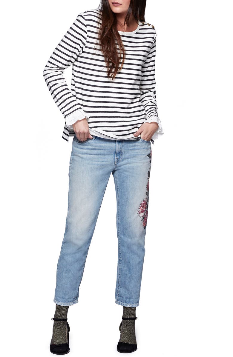 Sanctuary Ruffle Cuff Stripe Knit Top, Alternate, color,