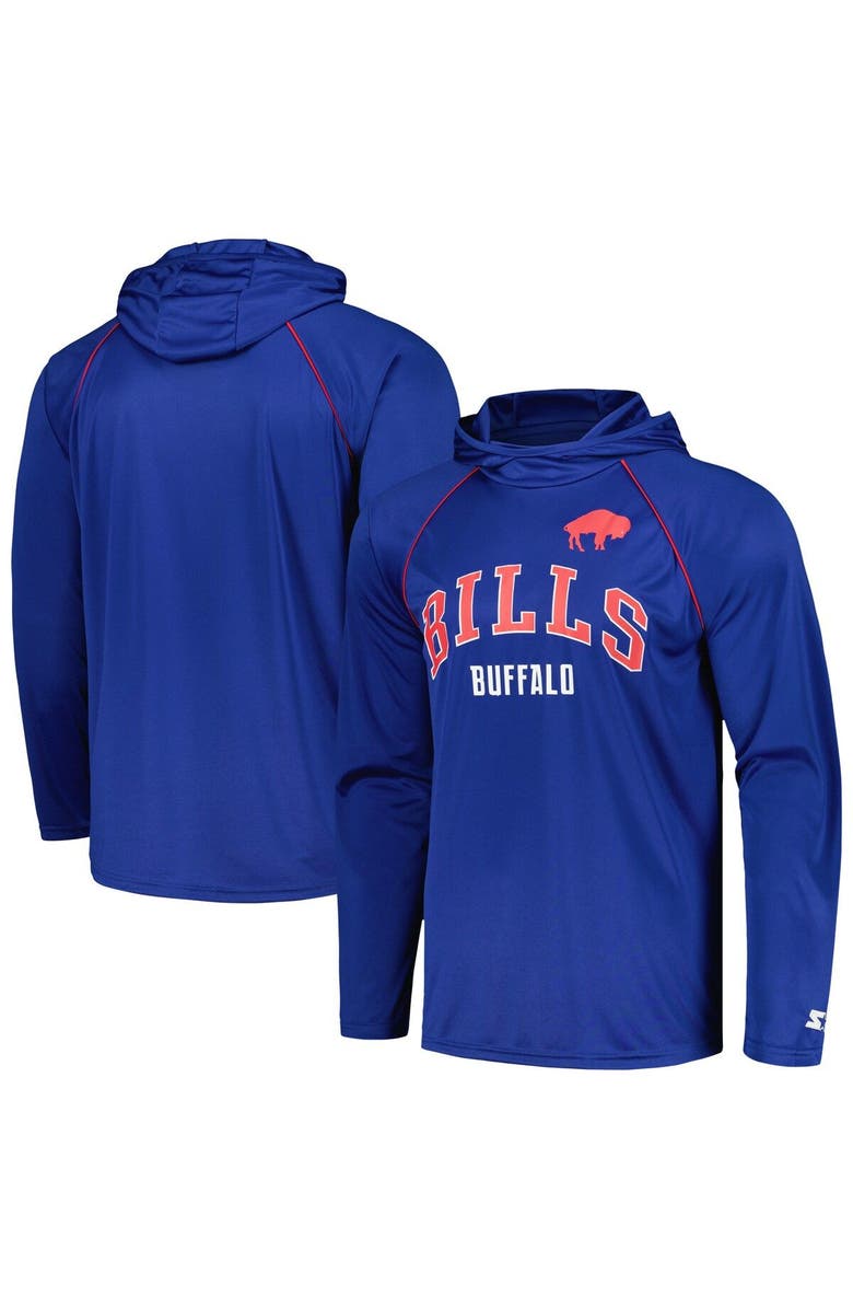 STARTER Men's Starter Royal Buffalo Bills Gridiron Classics Throwback Raglan Long Sleeve Hooded T-Shirt, Main, color, 