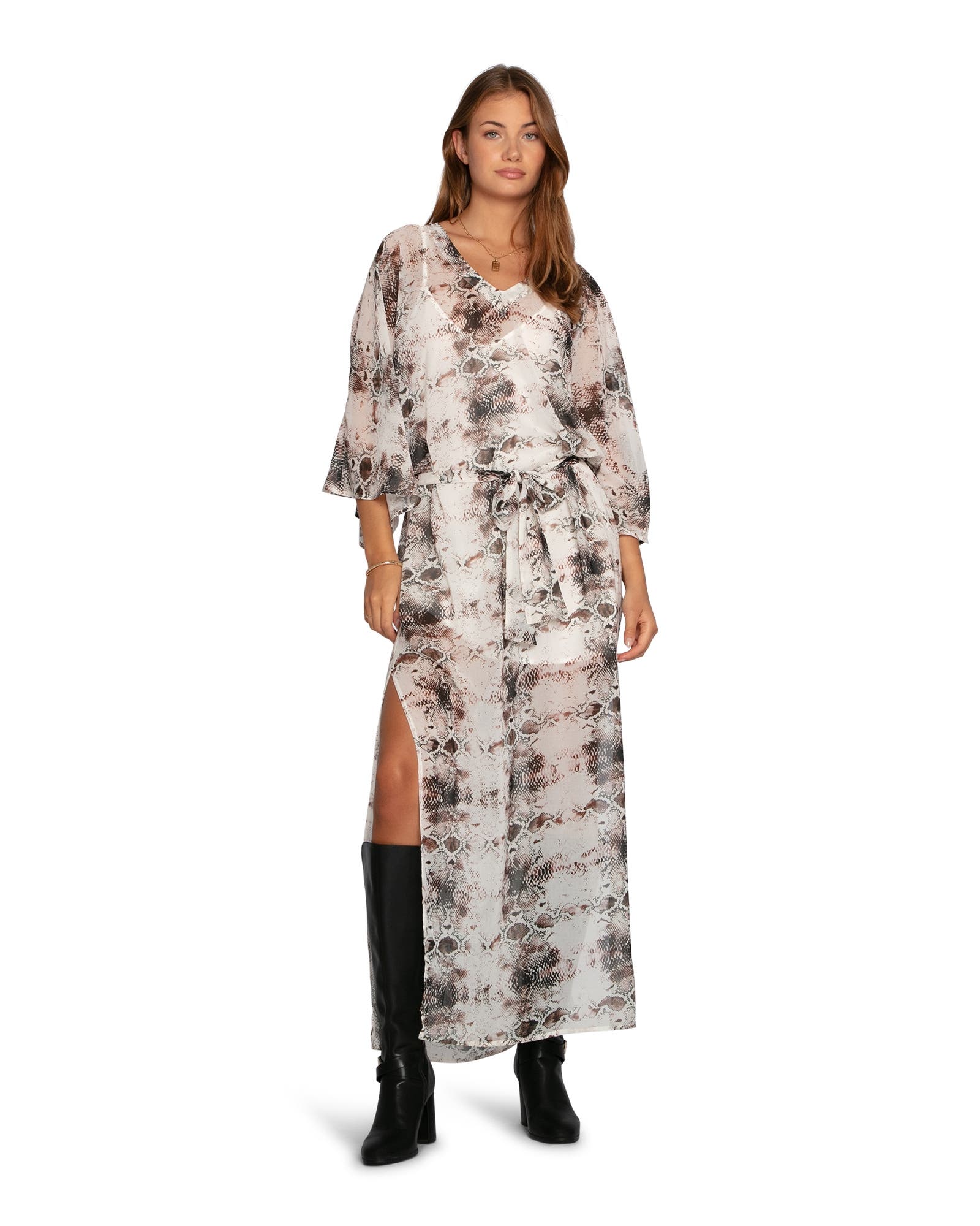 Belle & Bloom Heart On Fire Snake Print Kaftan In Multi