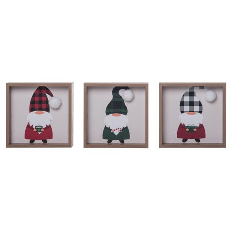 Wood Multicolored Christmas Plaid Holiday Gnome Block Set 3