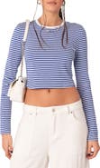 EDIKTED Montie Stripe Long Sleeve Crop Top