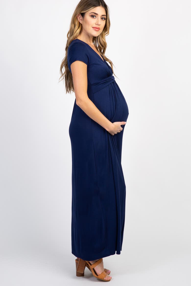 Petite Draped Maternity/Nursing Maxi Dress, Alternate, color, Navy Blue