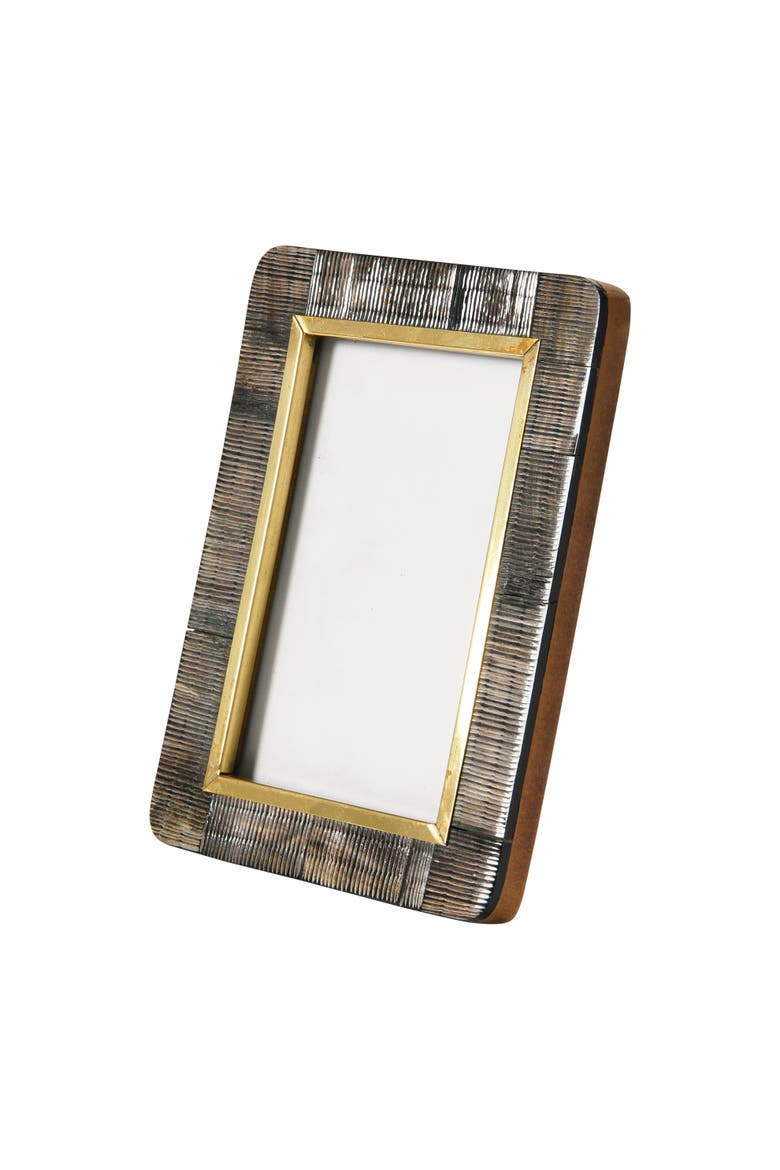 Hand-Carved Horn Photo Frame with Brass Border, Alternate, color, Black