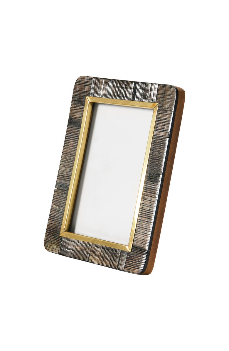 Storied Home Hand-Carved Horn Photo Frame with Brass Border, Alternate, color, Black