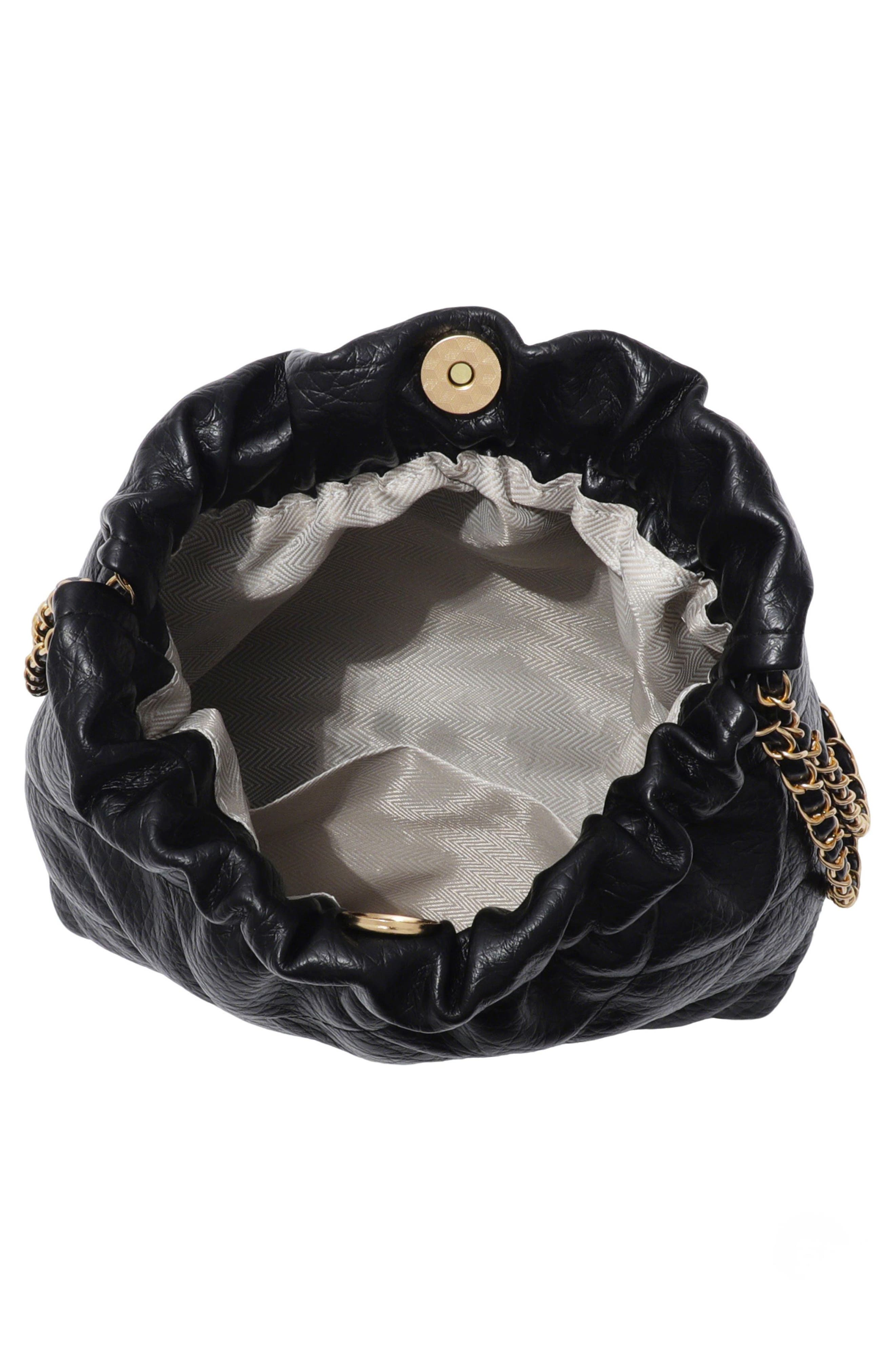 Adornia Quilted Faux Leather Bucket Bag, Alternate, color, Black