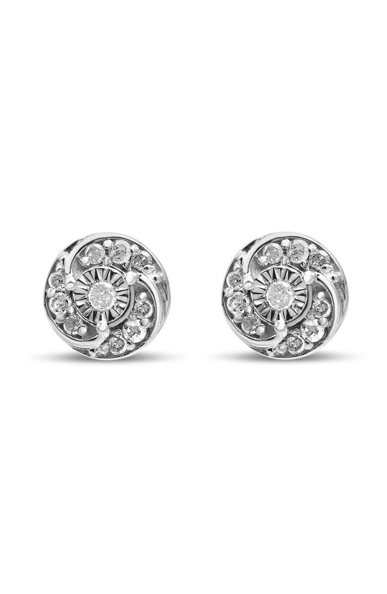 Haus of Brilliance Silver 1/4 Ct Round Diamond Spiral Halo Cluster Stud Earrings, Alternate, color, White