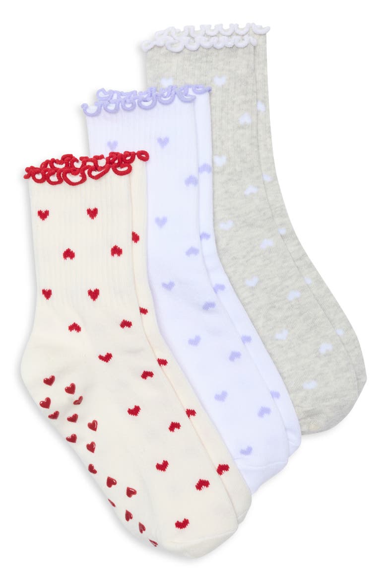 3-Pack Contrast Ruffle Crew Socks, Main, color, HEART SPRINKLE MULTI