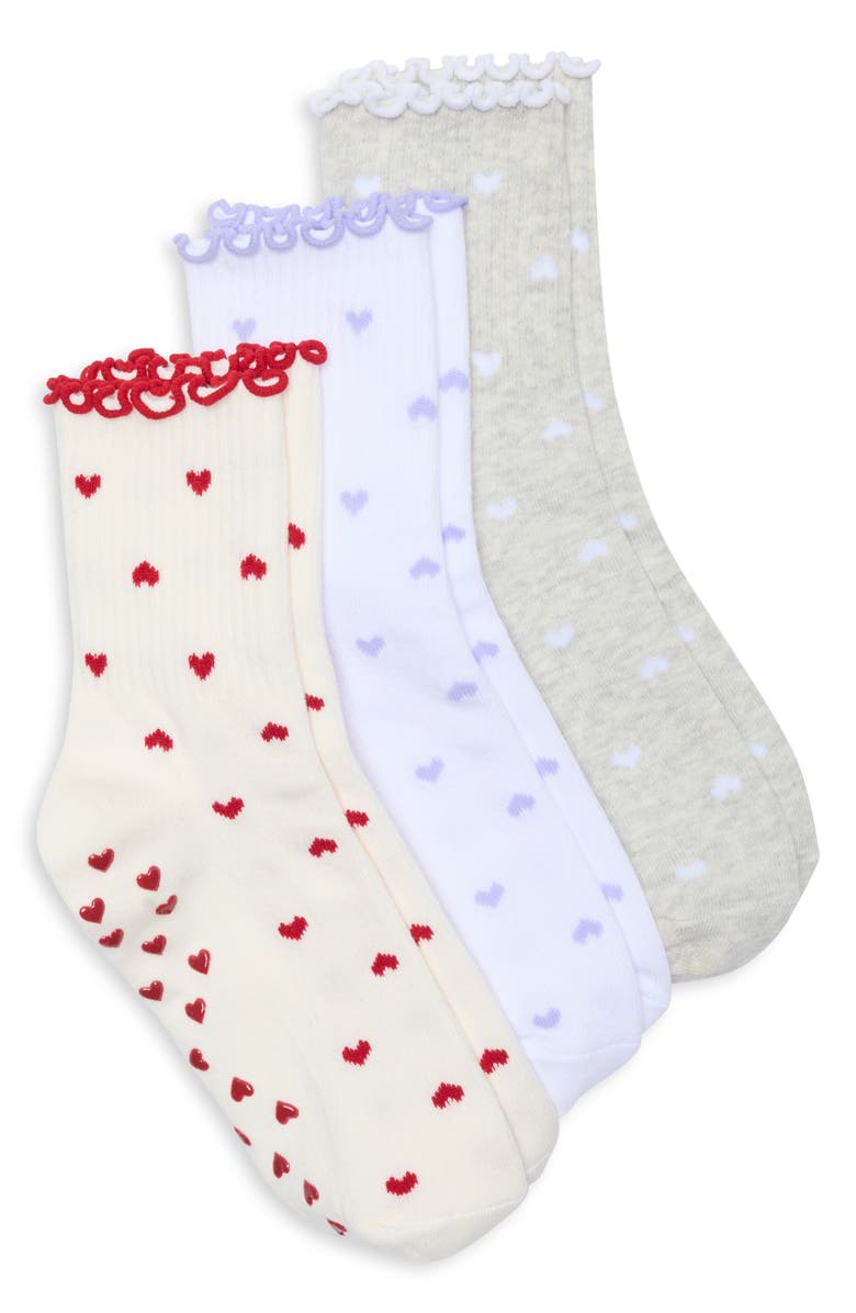 YOGALICIOUS 3-Pack Contrast Ruffle Crew Socks, Main, color, Heart Sprinkle Multi