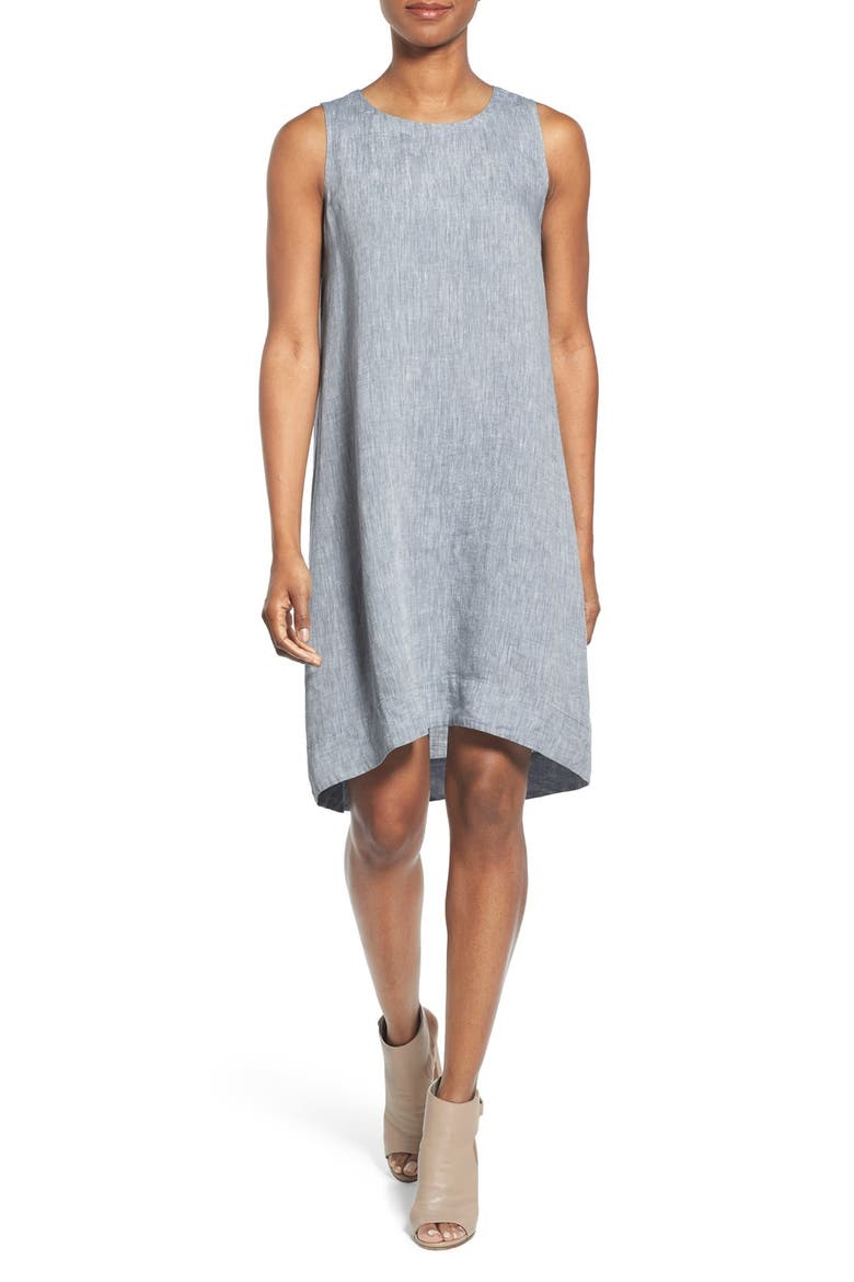 High/Low Linen Chambray Shift Dress, Main, color, CHAMBRAY