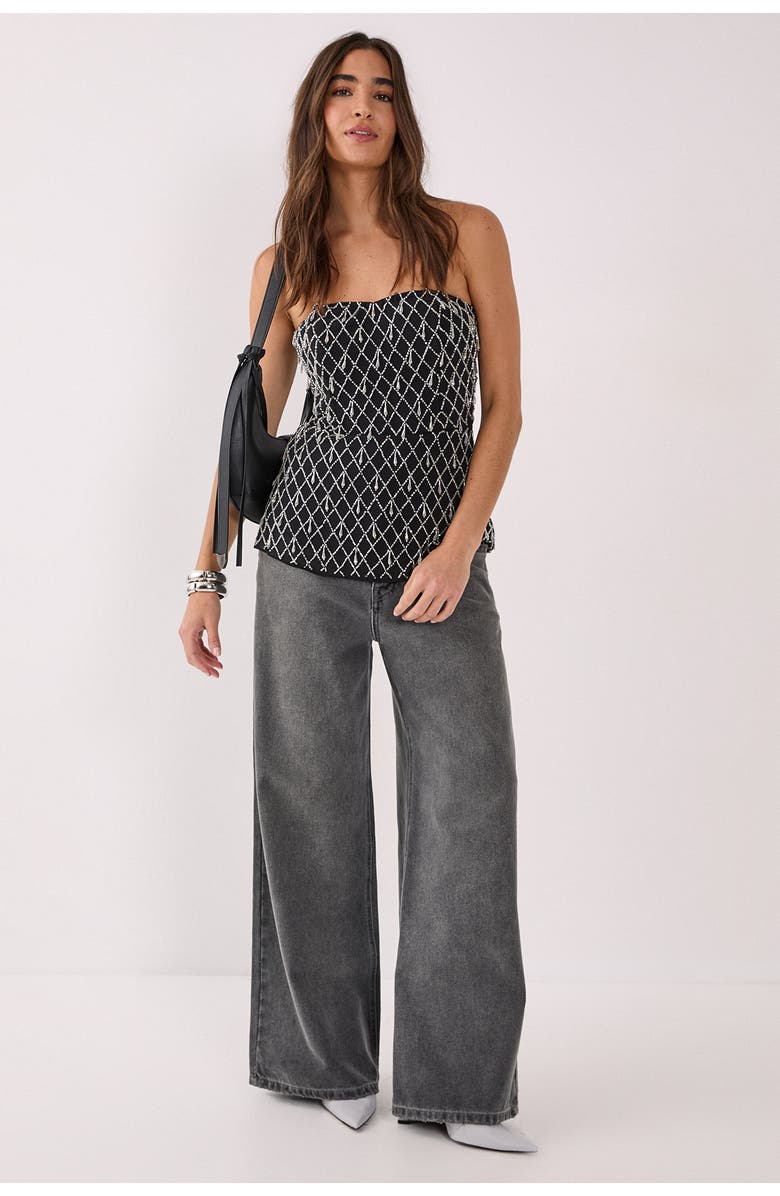 NASTY GAL Droplet Embellished Longline Bustier Top, Alternate, color, Black