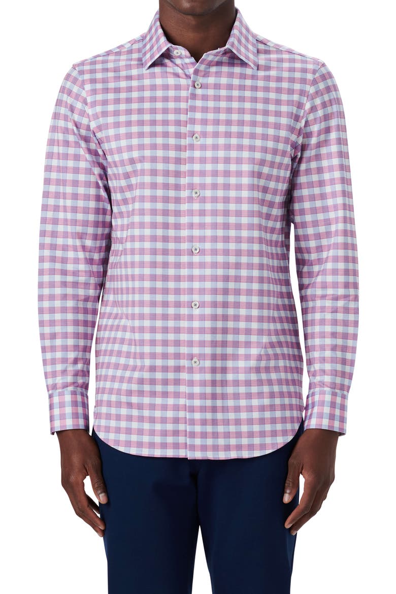 OoohCotton® Check Button-Up Shirt, Main, color, BERRY