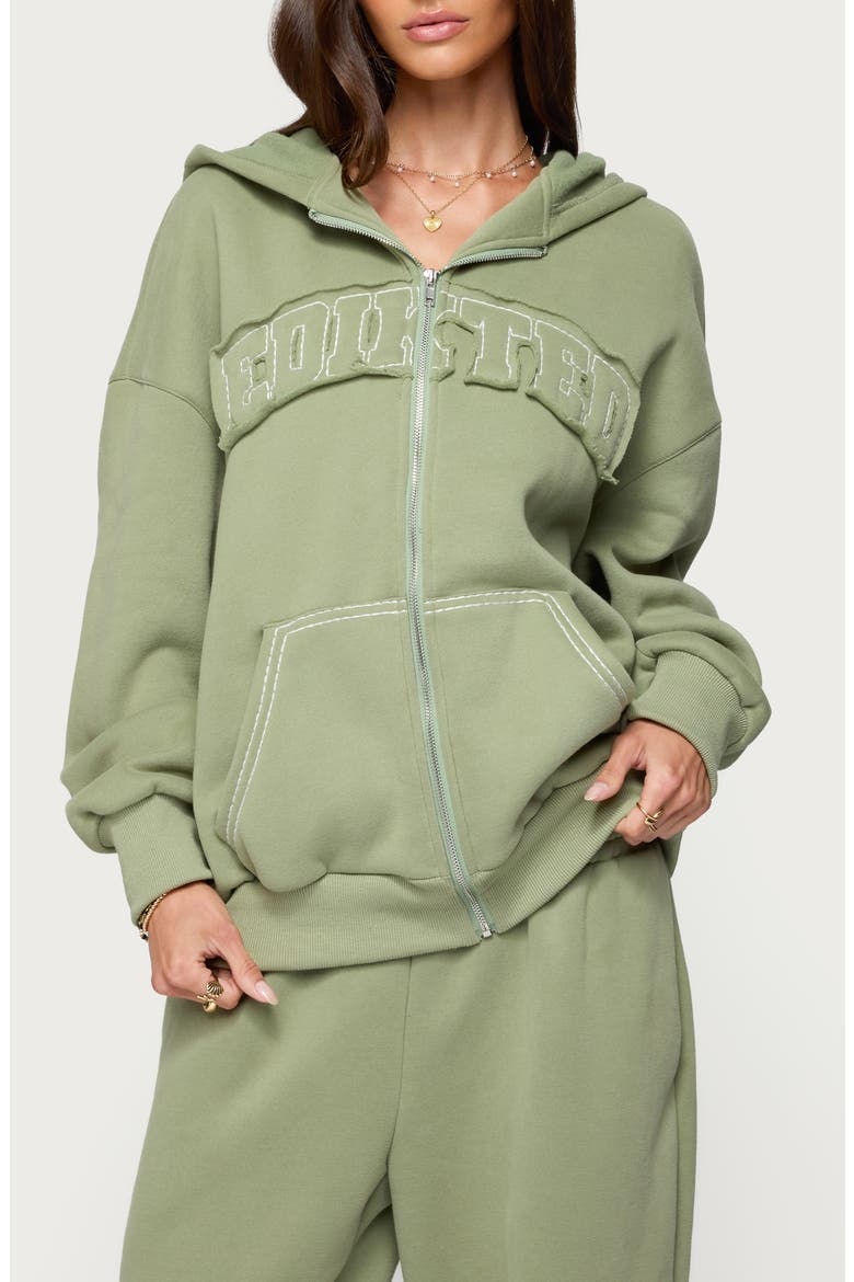 Forever Appliqué Zip Hoodie, Main, color, OLIVE