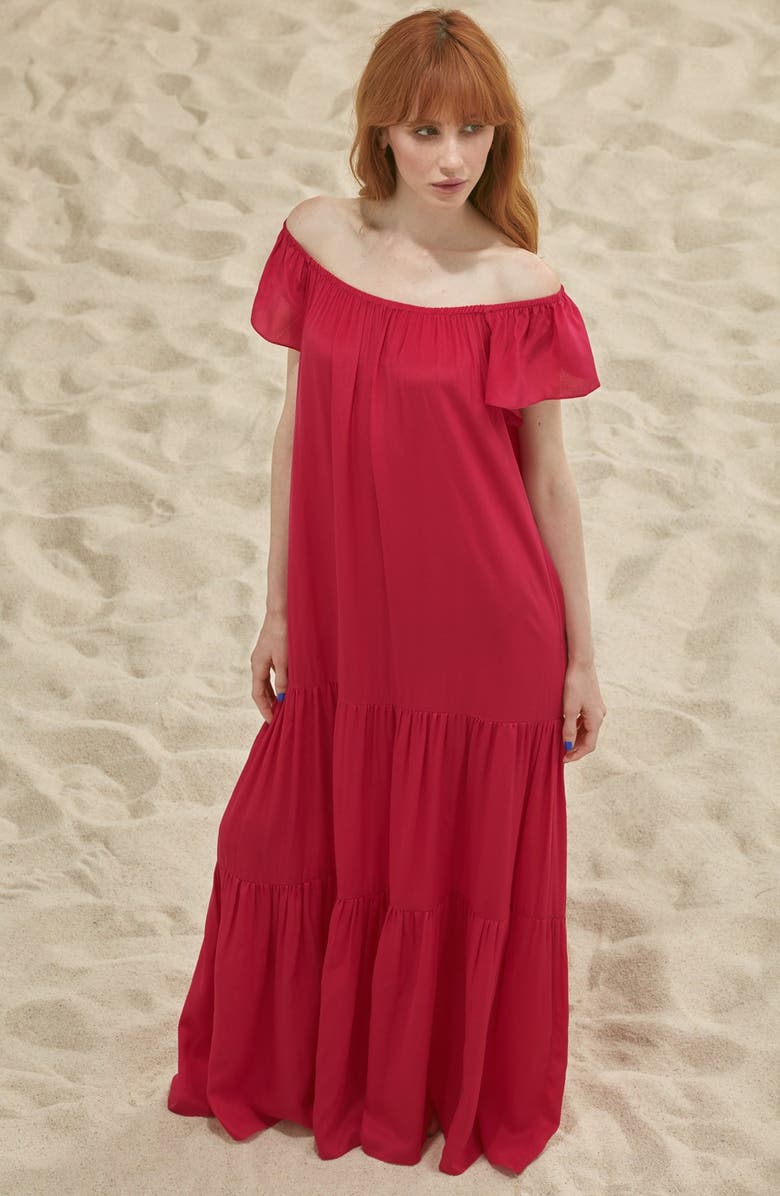 Soler 'Thalia' Off the Shoulder Silk Maxi Dress, Main, color, 