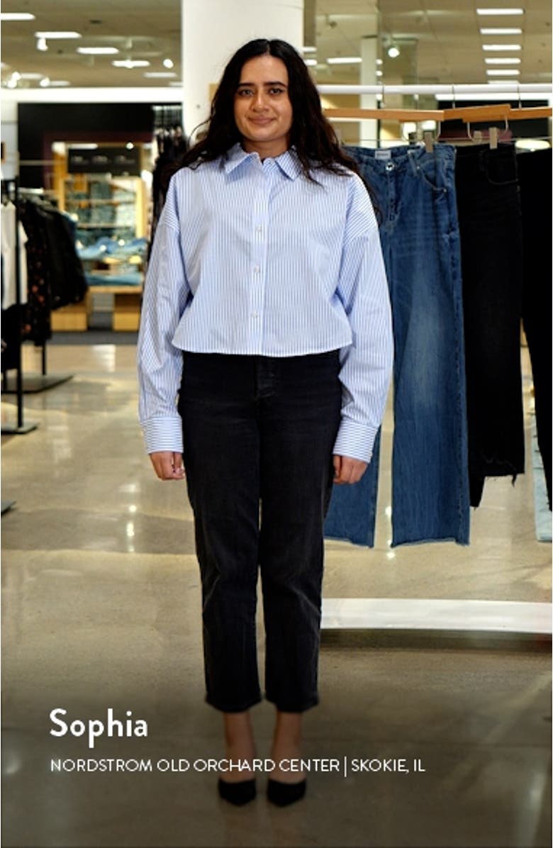 The Crop Stripe Cotton Button-Up Shirt, sales video thumbnail