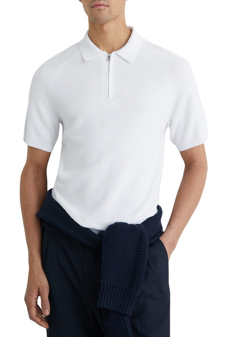 Estate Textured Stitch Zip Polo, Main, color, WHITE