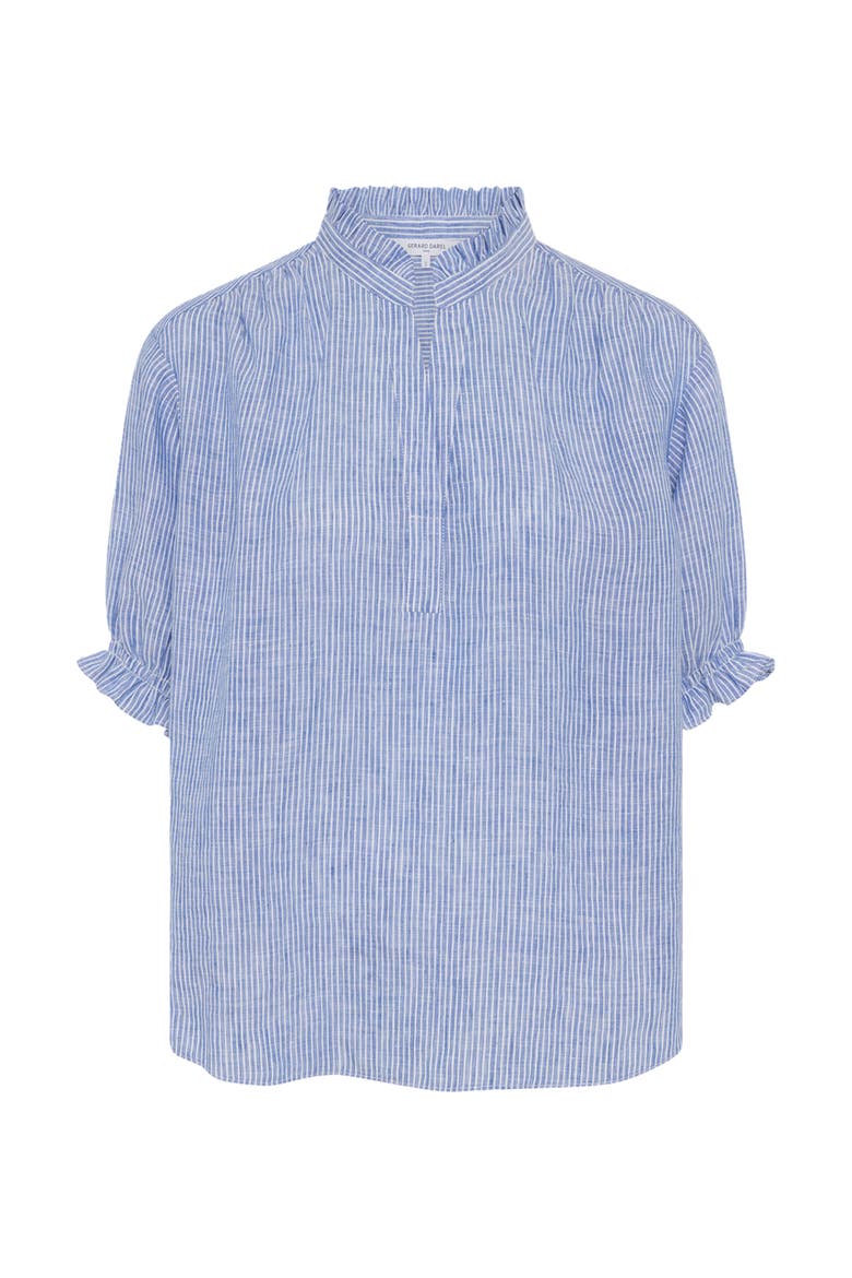 Cezia Ruffled Sleeved Linen Blouse, Alternate, color, Cloud