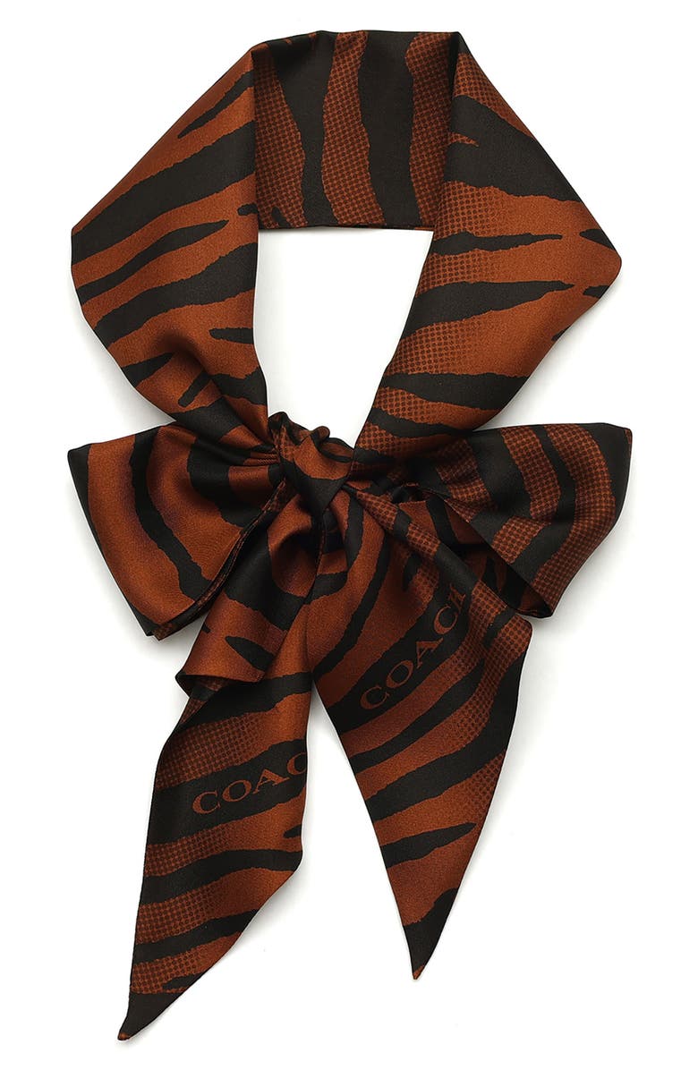 COACH Tiger Stripe Wide Silk Scarf, Main, color, Dark Brown