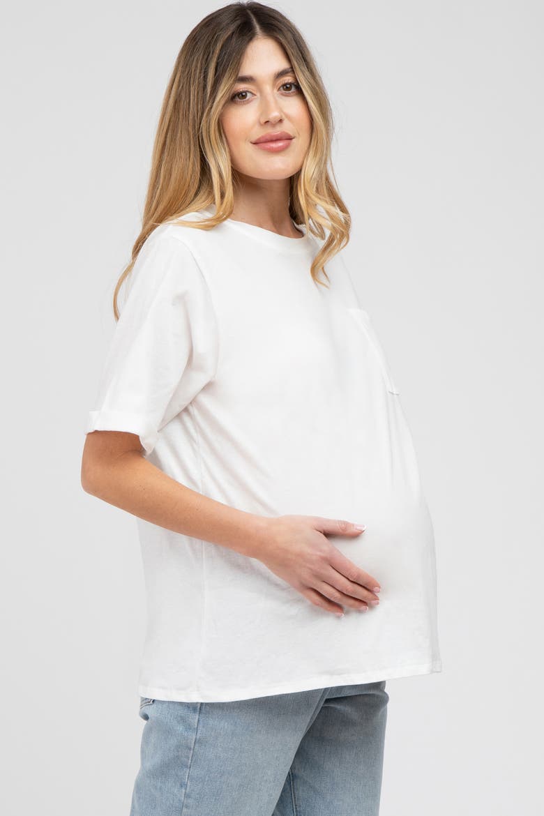 Oversized Pocket Front Short Sleeve Top, Alternate, color, White