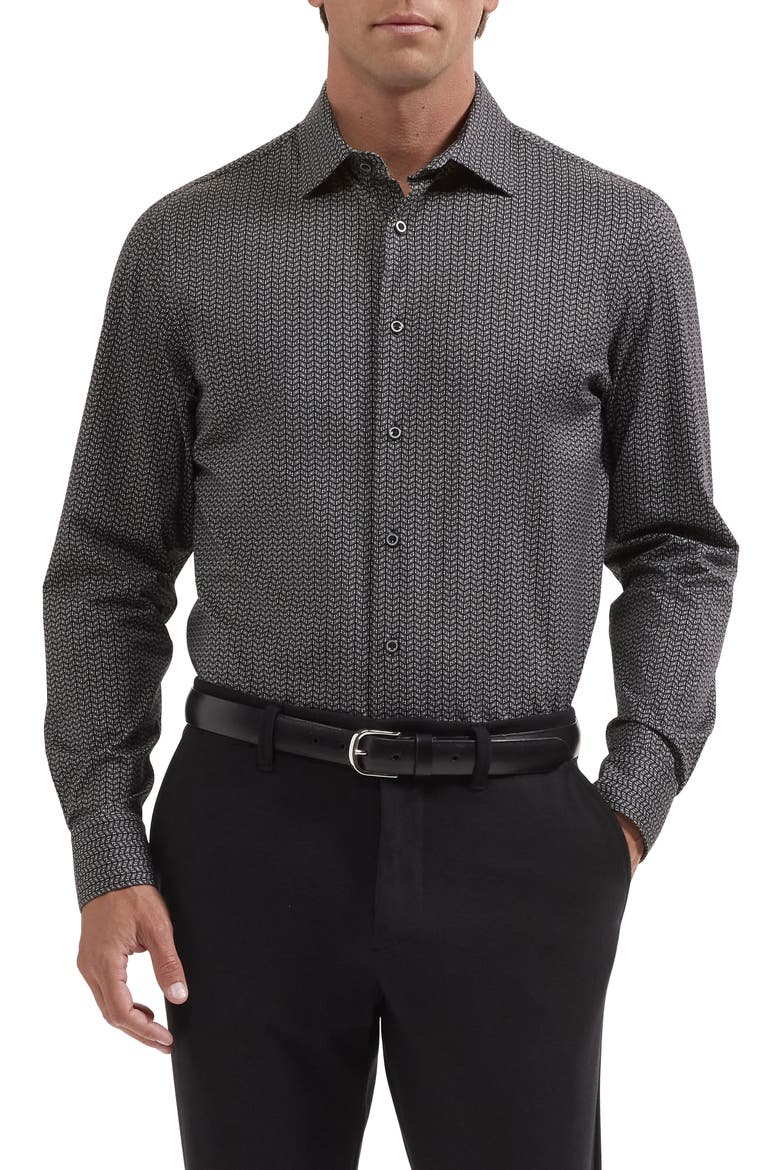 James OoohCotton® Print Button-Up Shirt, Main, color, BLACK